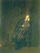 REMBRANDT Harmenszoon van Rijn, An old man asleep by a fire
